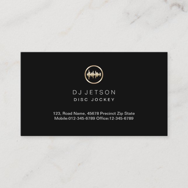 Gold Soundwave Icon Disc Jockey Deejay DJ Business Card (Front)