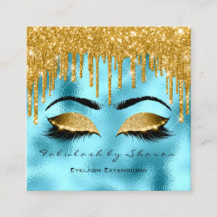 Gold Spark Makeup Artist Lashes Logo Blue Square Business Card