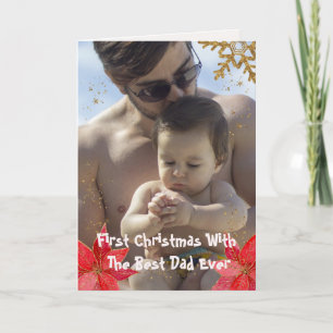 Gold Spark Tree Star 1st Christmas Best Dad Photo  Holiday Card