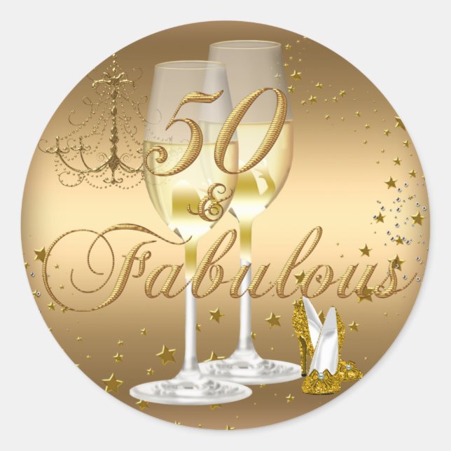 Gold Sparkle 50 & Fabulous Birthday Sticker (Front)