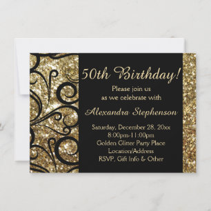 Gold Sparkle 50th Birthday Party Swirl Invitation