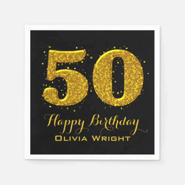 Gold Sparkle 50th Celebration Napkin (Front)