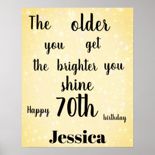 Gold sparkle 70th Birthday Name Poster