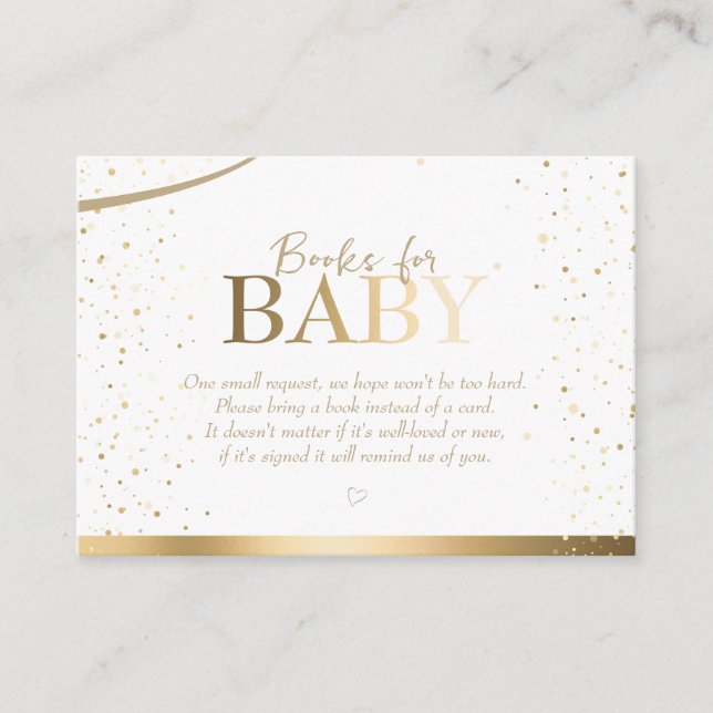 Gold Sparkle Baby Shower Books for Baby Enclosure Card (Front)