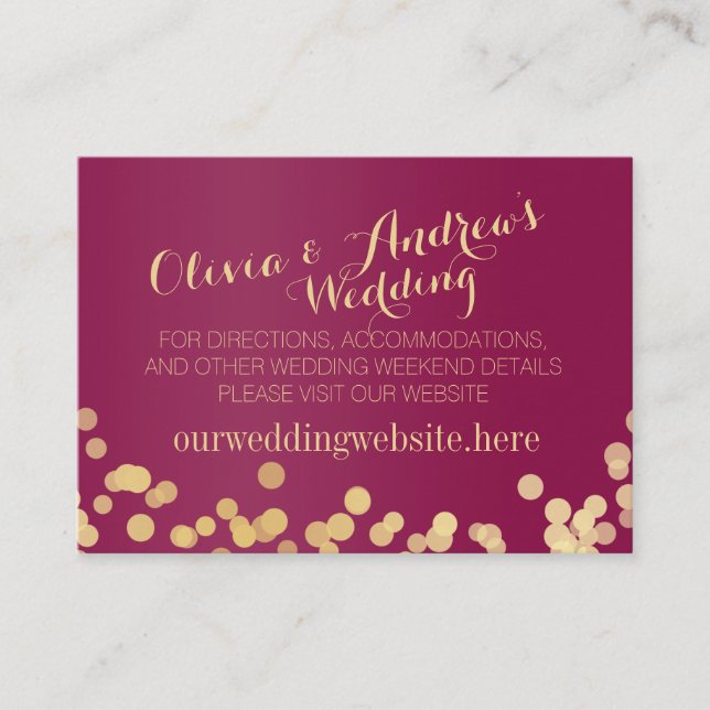Gold Sparkle Berry Wine Wedding Information Insert (Front)