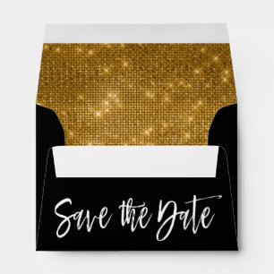 Gold Sparkle Black & White Save the Date Envelope