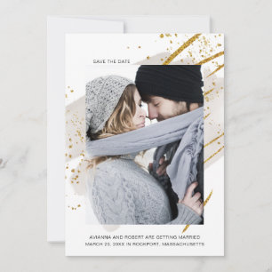 Gold Sparkle Blush Watercolor Minimalist Photo Save The Date