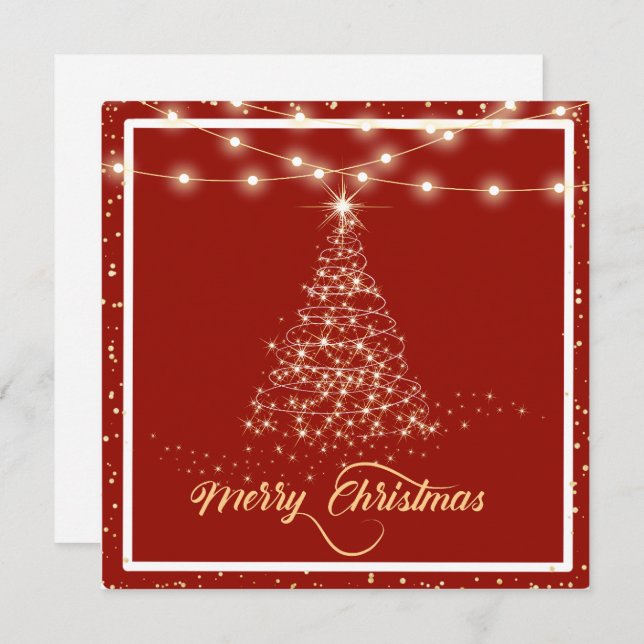 Gold Sparkle Christmas Tree Holiday Greeting Card (Front/Back)