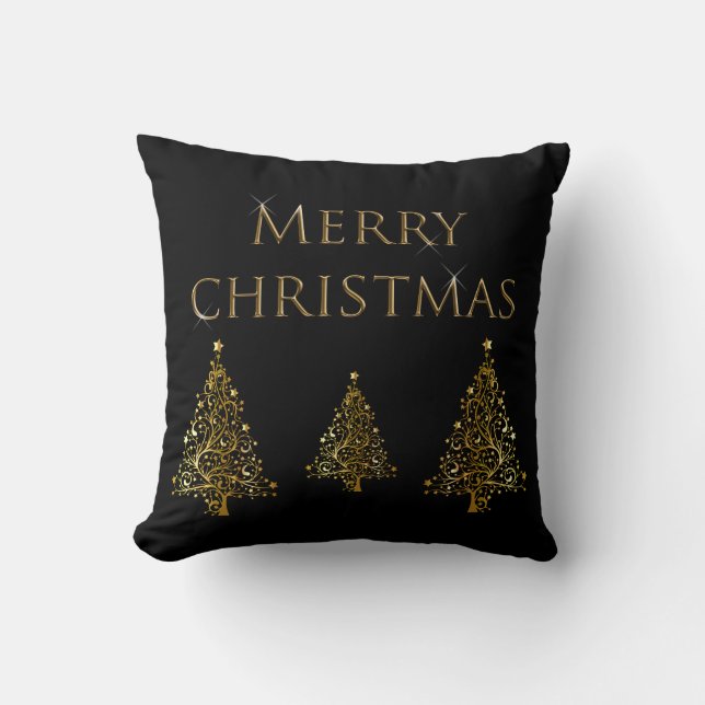 Gold Sparkle Christmas Trees Throw Pillow (Front)