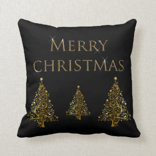 Gold Sparkle Christmas Trees Throw Pillow