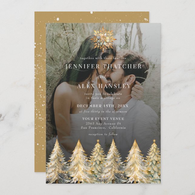 Gold Sparkle Christmas Wedding Invitation (Front/Back)