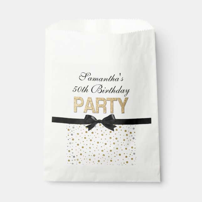 Gold Sparkle Confetti 50th Birthday Party Favour Bag (Front)