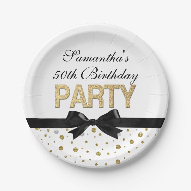 Gold Sparkle Confetti 50th Birthday Party Paper Plate (Front)