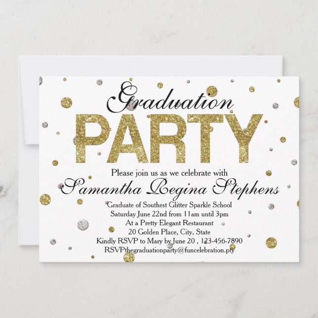 Gold Sparkle Confetti Graduation Party Invitation (Front)
