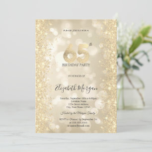Gold Sparkle Diamonds Bokeh 65th Birthday Invitation