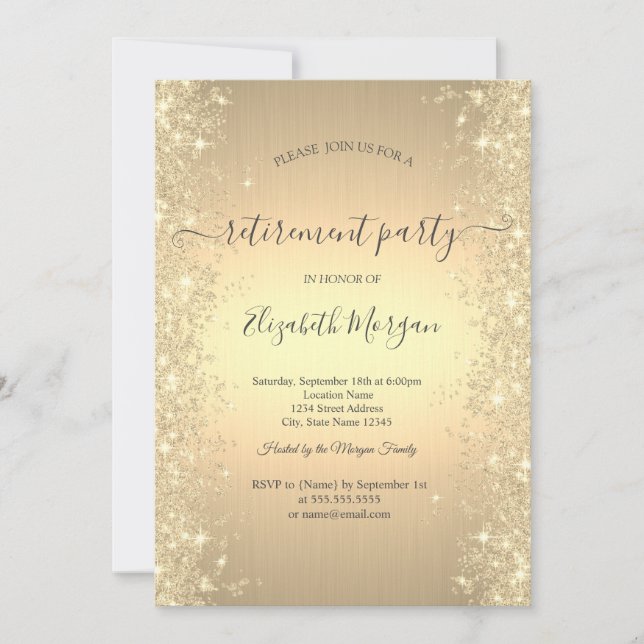 Gold Sparkle Diamonds Gold Retirement Party Invitation (Front)