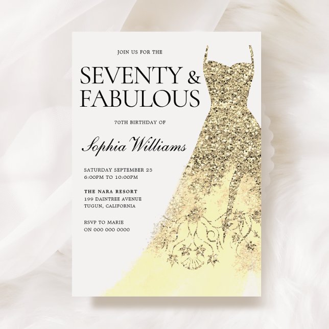 Gold Sparkle Dress 70th Birthday Party  Invitation (Creator Uploaded)
