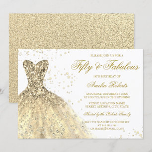 Gold Sparkle Dress Fabulous 50th Birthday Party Invitation