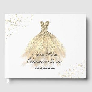 Gold Sparkle Dress Quinceanera Guest Book