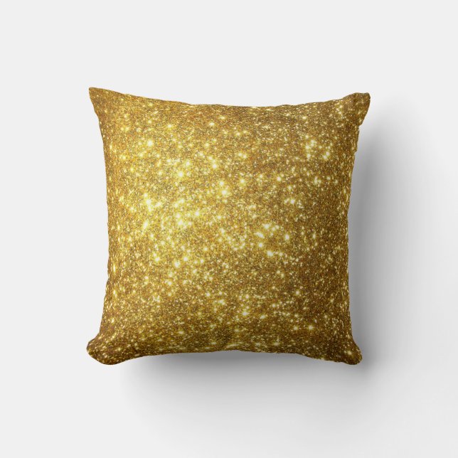 Gold Sparkle Elegant Pretty Holiday Glitter Throw Pillow (Front)