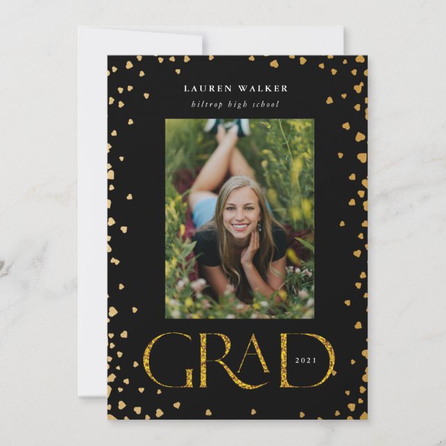 gold sparkle elegant script graduate  announcement (Front)