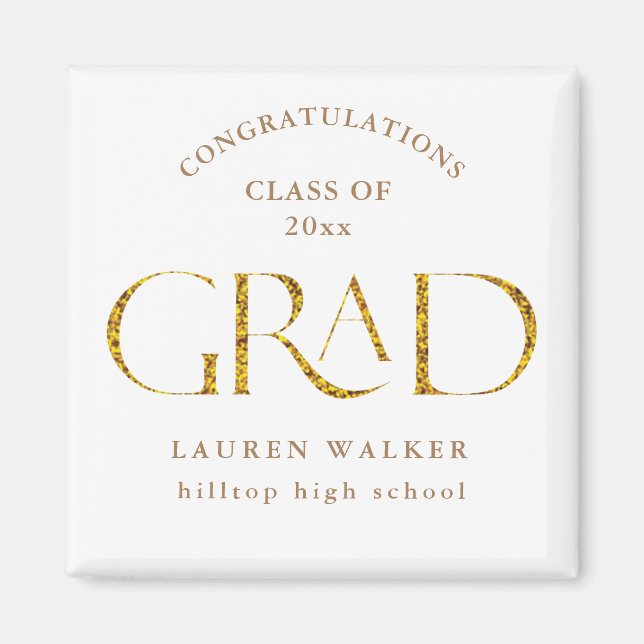 gold sparkle elegant script graduate magnet (Front)