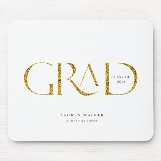 gold sparkle elegant script graduate mouse pad (Front)