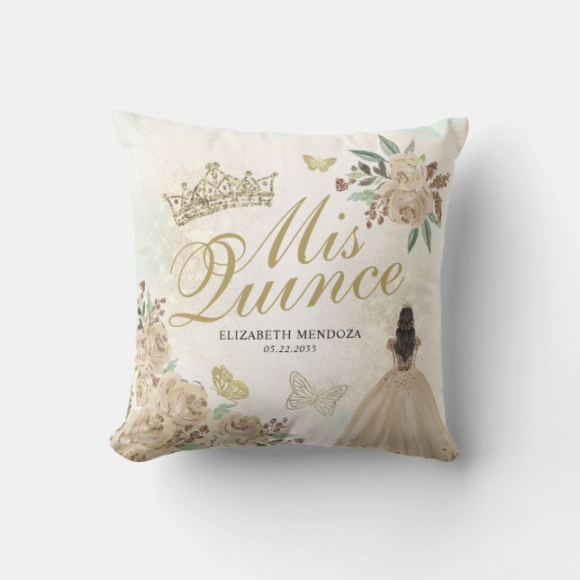 Gold Sparkle Floral Princess Quinceañera Birthday Throw Pillow (Front)