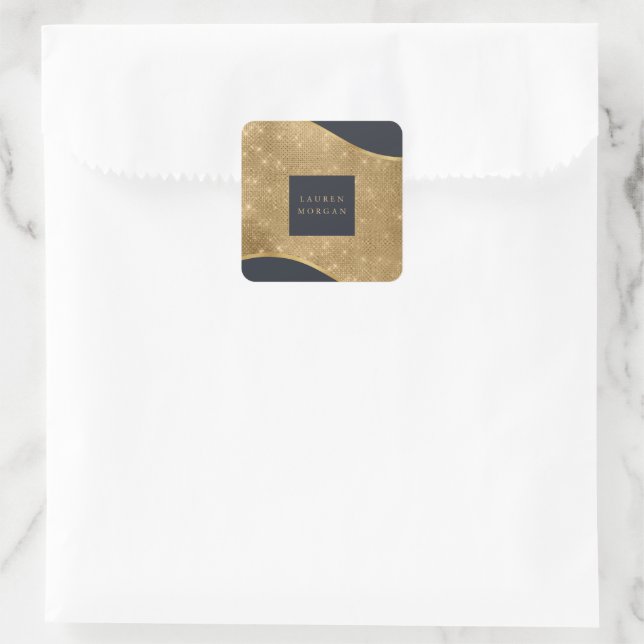 gold sparkle foil wave luxurious square sticker (Bag)