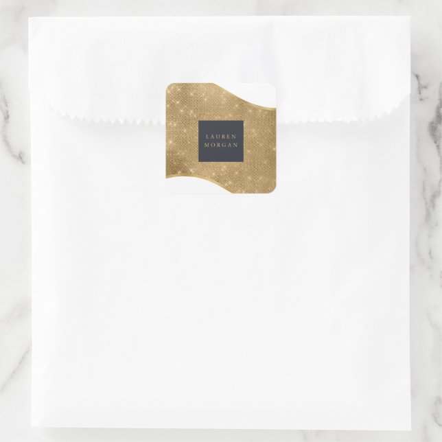gold sparkle foil wave luxurious square sticker (Bag)