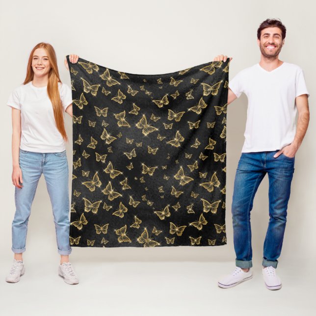 Gold Sparkle Glam Butterflies Fleece Blanket (In Situ)