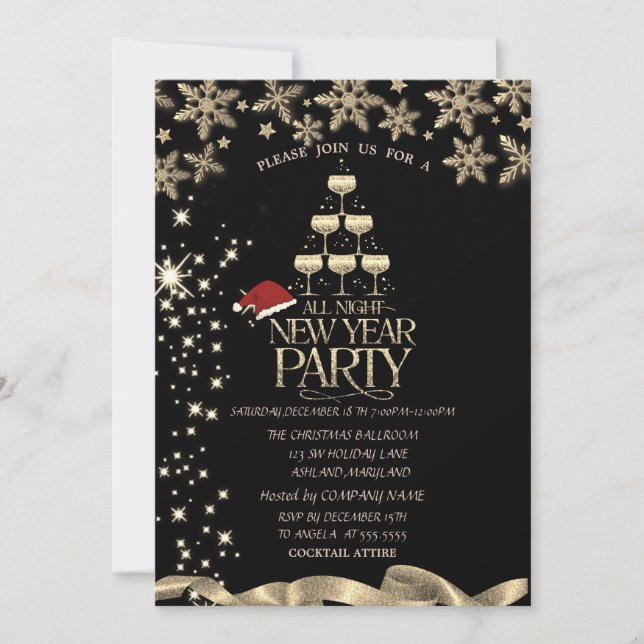 Gold Sparkle,Glass,Snowflakes Corporate Christmas Invitation (Front)