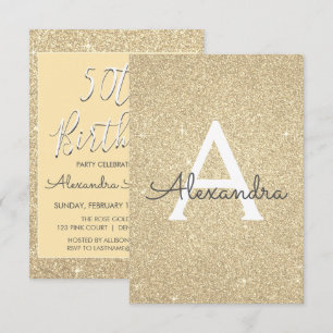 Gold Sparkle Glitter 50th Birthday Party Invitation