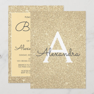 Gold Sparkle Glitter Baptism Invitation