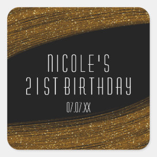 Gold Sparkle Glitter & Black Party Favour Stickers
