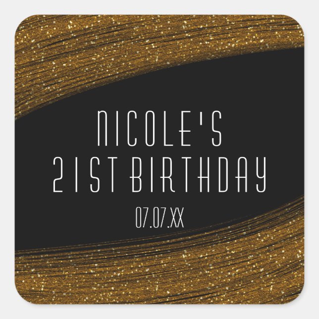 Gold Sparkle Glitter & Black Party Favour Stickers (Front)