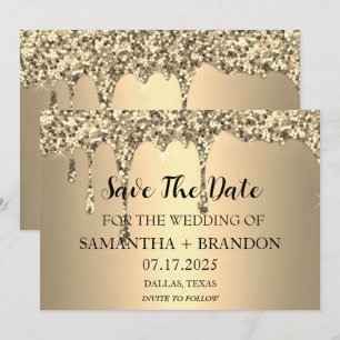 Gold Sparkle Glitter Drips Luxury Wedding Save The Date
