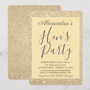Gold Sparkle Glitter Hen's Party Invitation