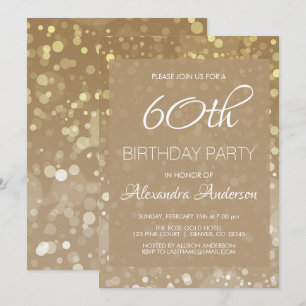 Gold Sparkle Glitter Lights 60th Birthday Party Invitation