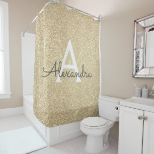 Gold Sparkle Glitter Monogram Name Bathroom