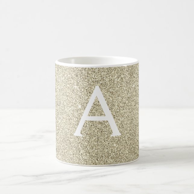 Gold Sparkle Glitter Monogram Name & Initial Coffee Mug (Center)