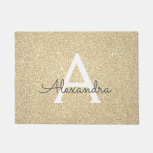 Gold Sparkle Glitter Monogram Name & Initial Doormat
