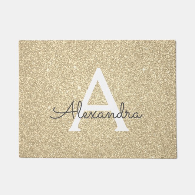 Gold Sparkle Glitter Monogram Name & Initial Doormat (Front)
