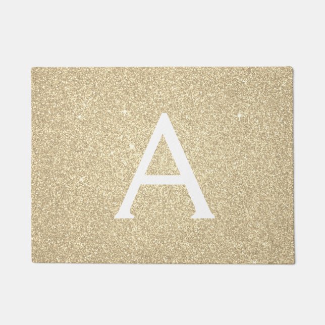Gold Sparkle Glitter Monogram Name & Initial Doormat (Front)