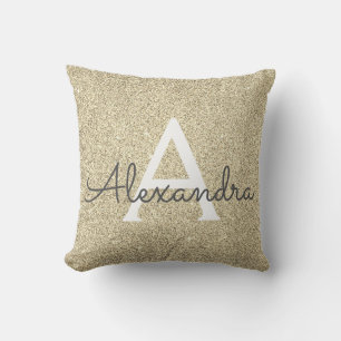 Gold Sparkle Glitter Monogram Name & Initial Throw Pillow