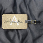Gold Sparkle Glitter Monogram Name Luggage Tag<br><div class="desc">Luxury Gold Sparkle Glitter Monogram Name and Initial Luggage Tag. This bag tag is perfect for Back to School, Work, or Travelling. The Gold Luggage Tag also makes a great party favour for weddings, birthdays, bridal showers, honeymoons or for a bachelorette party. Please contact the designer for customized matching items....</div>