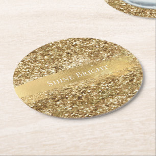 Gold Sparkle Glitter       Round Paper Coaster