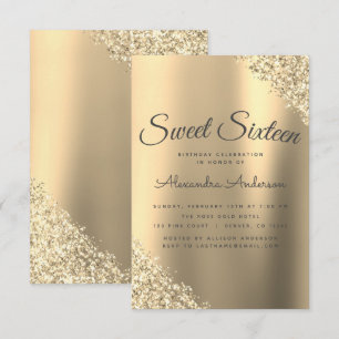 Gold Sparkle Glitter Sweet Sixteen Birthday Invitation