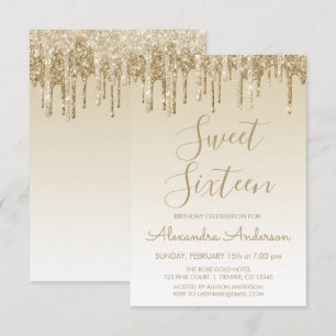 Gold Sparkle Glitter Sweet Sixteen Birthday Invitation