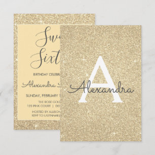 Gold Sparkle Glitter Sweet Sixteen Birthday Invitation